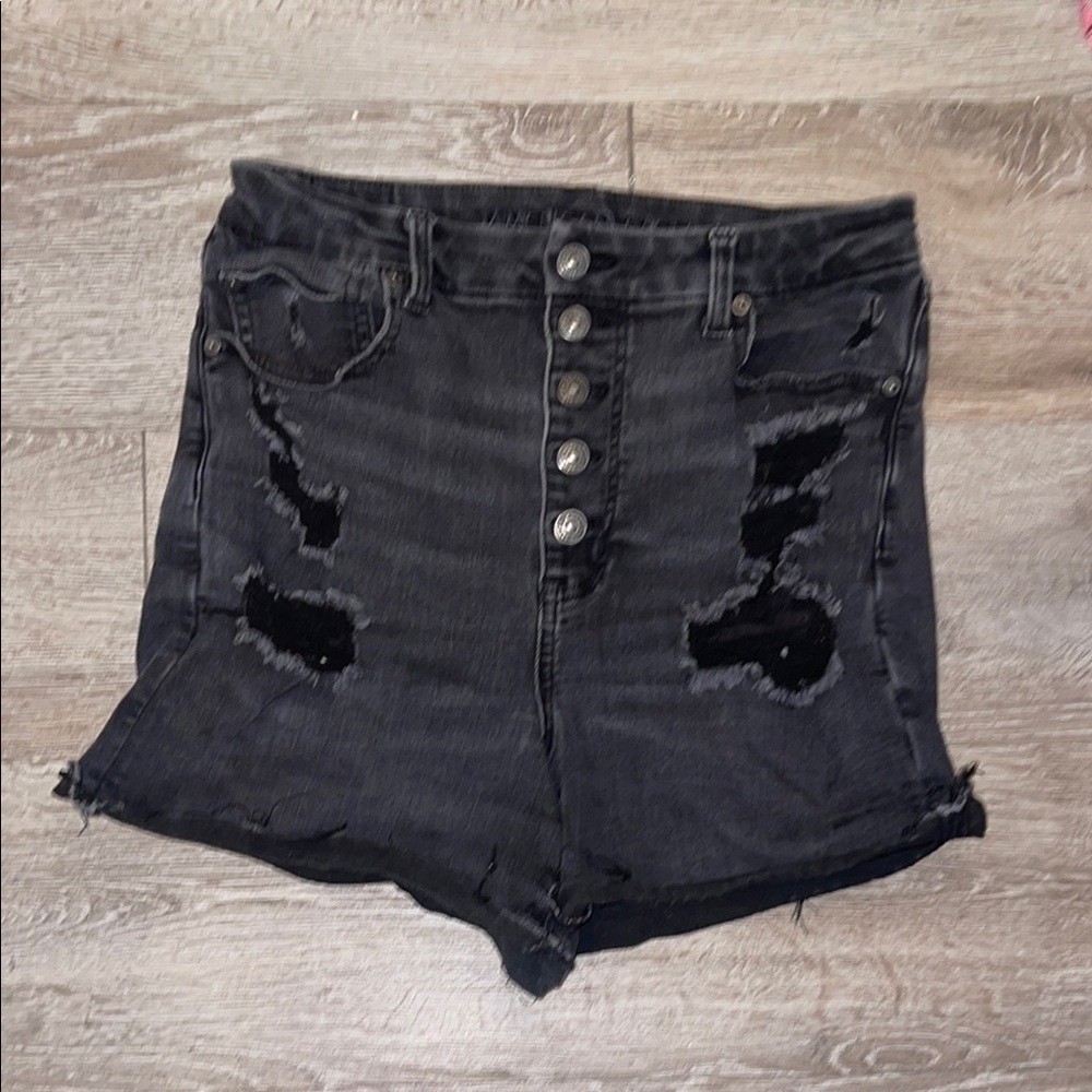 American Eagle super hi rise shortie stretchy button fly 12 distressed short